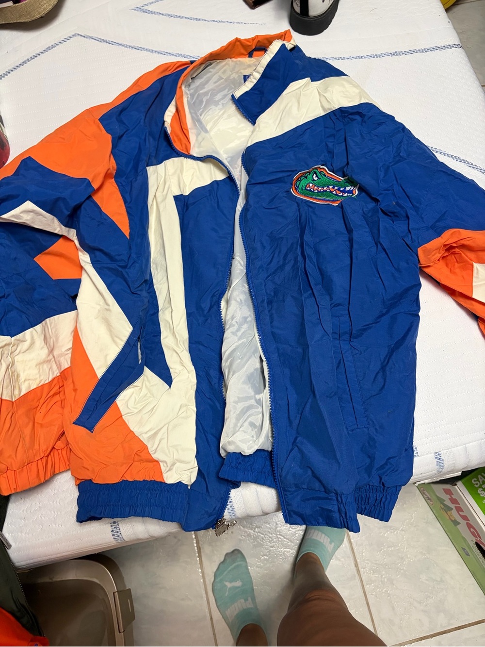 STARTER Kids Blue, Orange & White Puffer Jacket with Alligator Patch